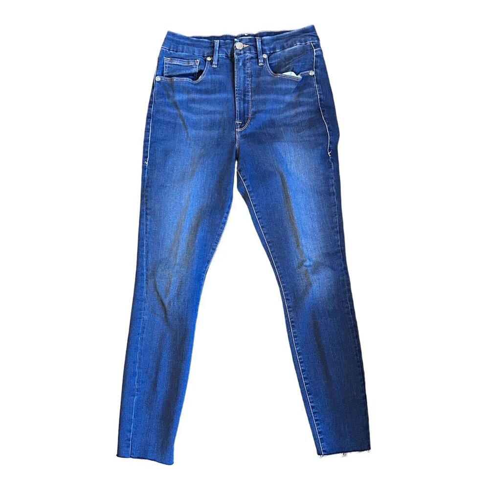 Good American Good Waist Raw Edge Skinny Jeans in Blue331 Size 10 - Picture 3 of 13